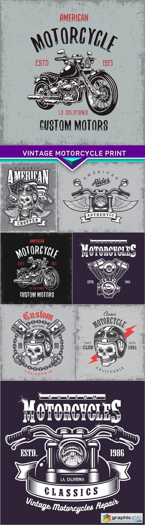 Vintage motorcycle print on grunge background 8X EPS