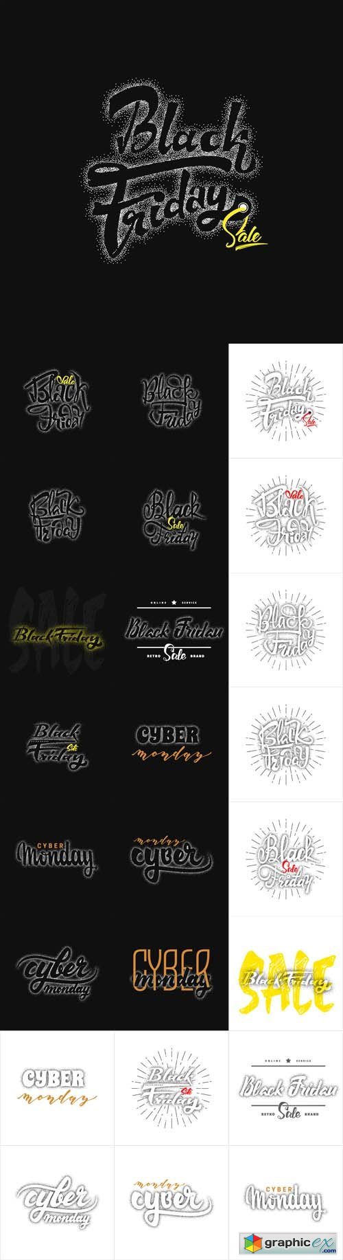 Cyber Monday and Black Friday Hand Lettering Text