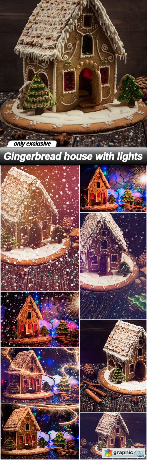 Gingerbread house with lights - 9 UHQ JPEG