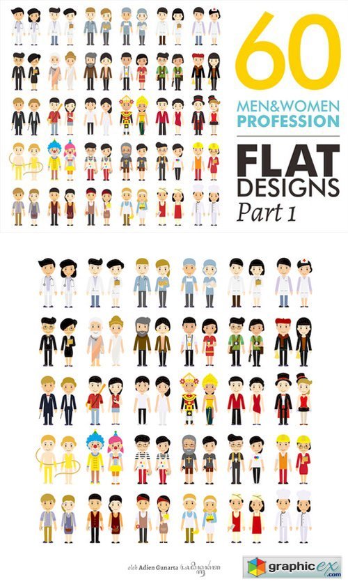 60 Men&Women Profession Flat Designs 1013448