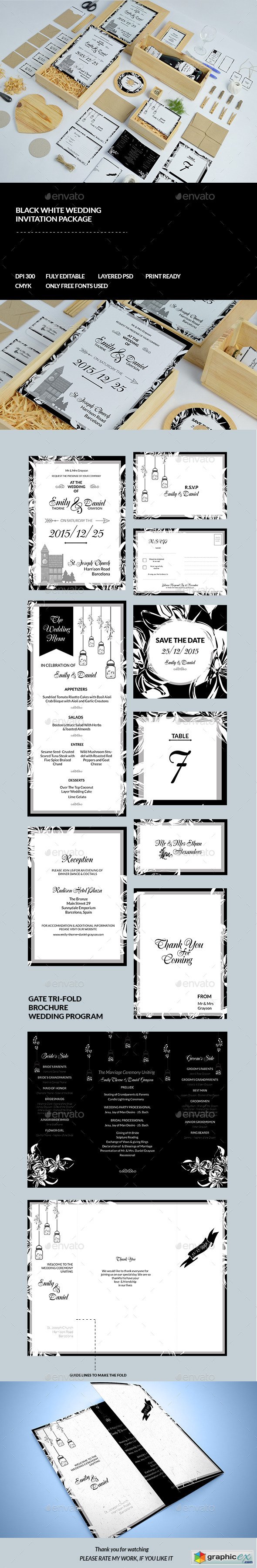 Black & White Wedding Invitation Pack