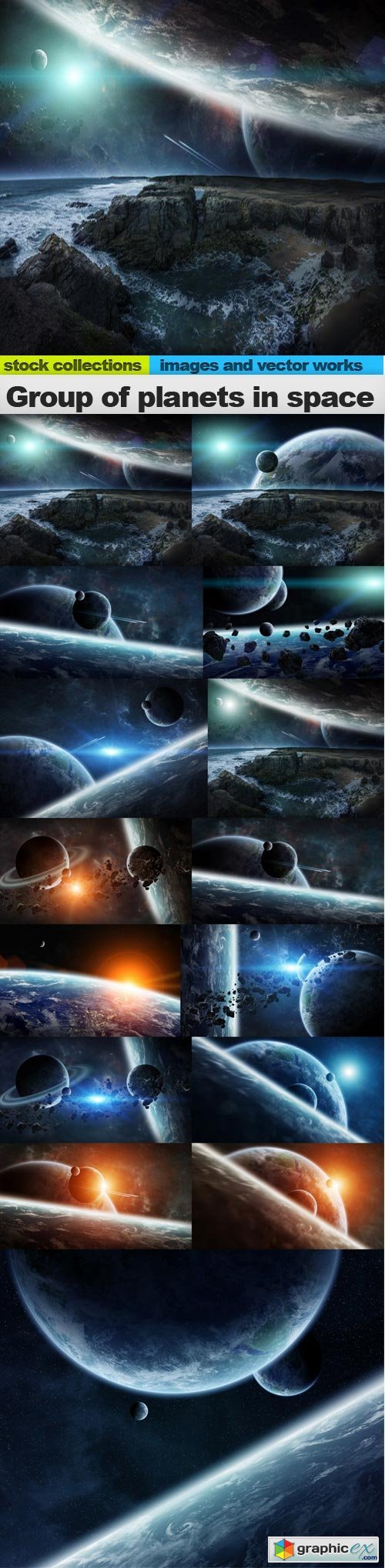 Group of planets in space, 15 x UHQ JPEG