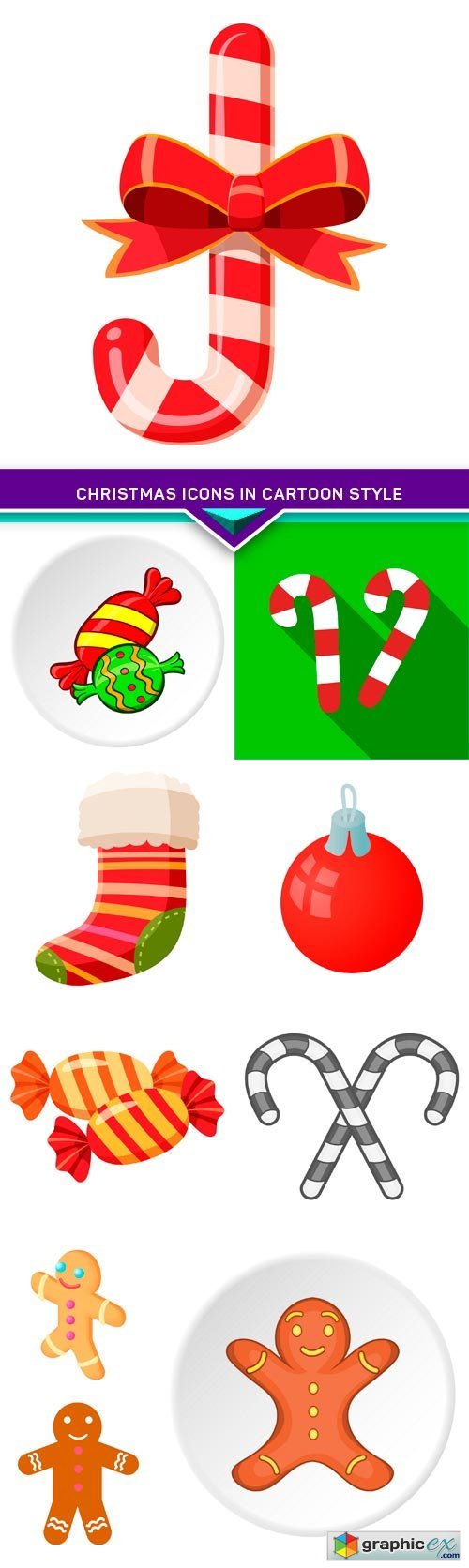 Christmas icons in cartoon style 10X EPS