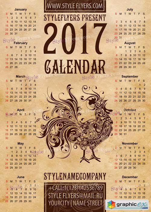 Calendar 2017 PSD V7 Flyer Template
