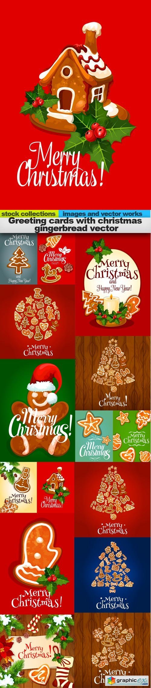 Greeting cards with christmas gingerbread vector, 15 x EPS