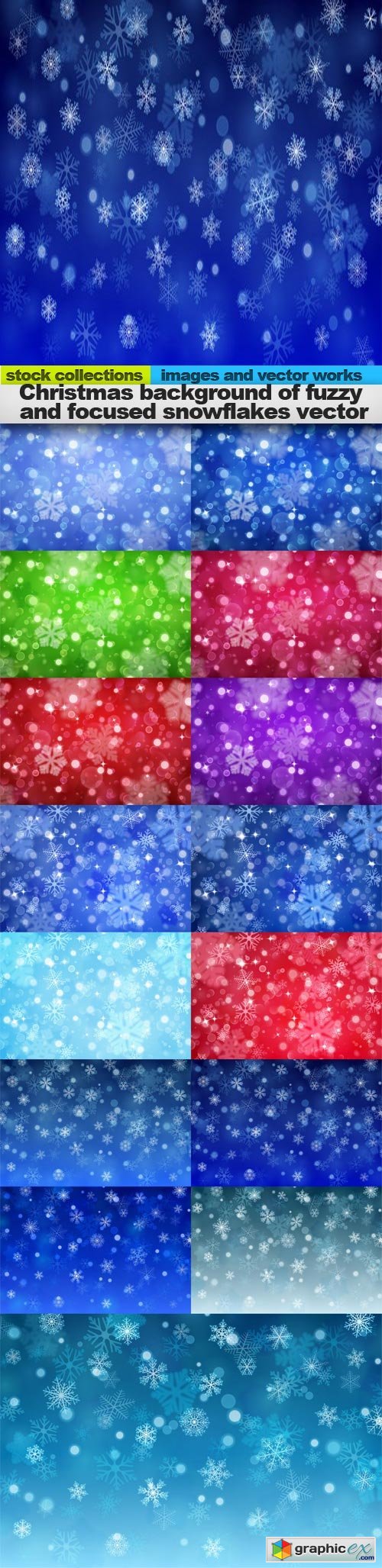 Christmas background of fuzzy and focused snowflakes vector, 15 x EPS