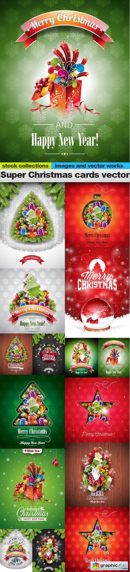 Super Christmas cards vector, 15 x EPS