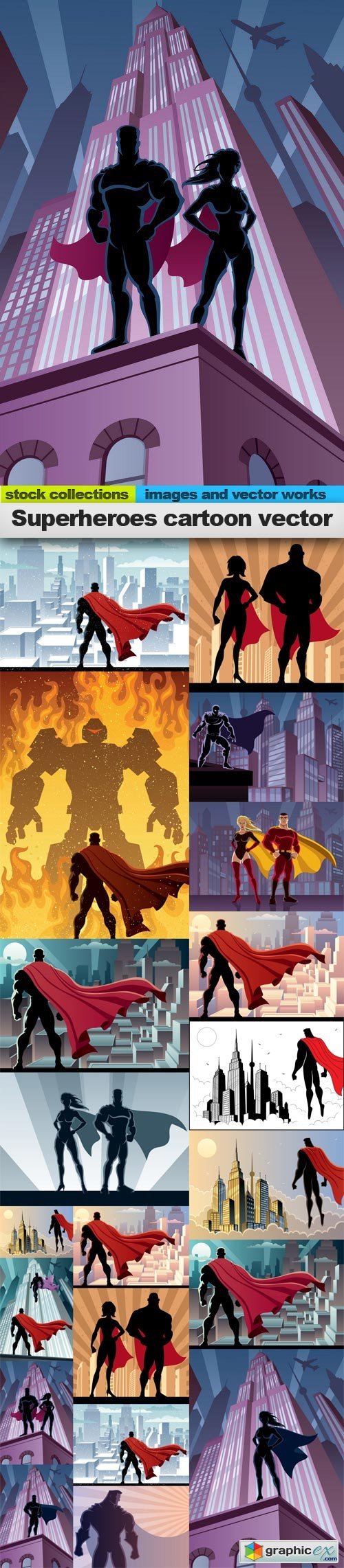 Superheroes cartoon vector, 15 x EPS
