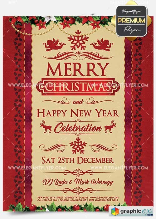 Christmas and New Year Celebration Flyer PSD V3 Template + Facebook Cover