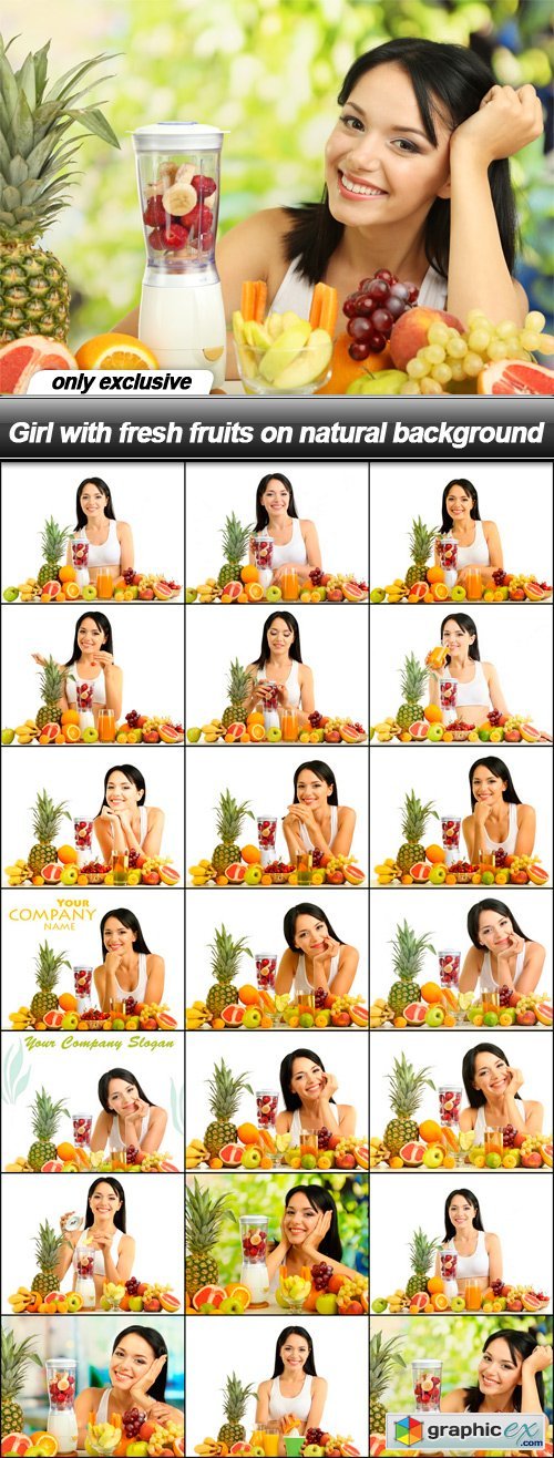 Girl with fresh fruits on natural background - 20 UHQ JPEG