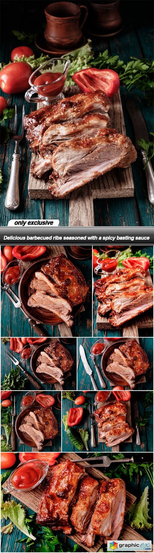 Delicious barbecued ribs seasoned with a spicy basting sauce - 8 UHQ JPEG