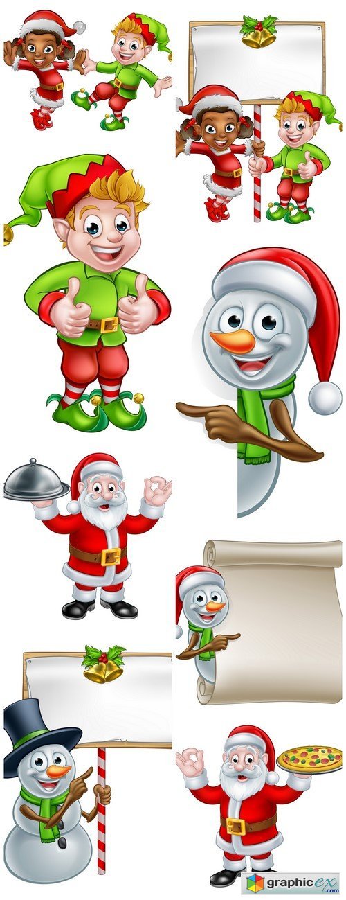 Cute Cartoon Christmas Elf , Santa Claus 8X EPS