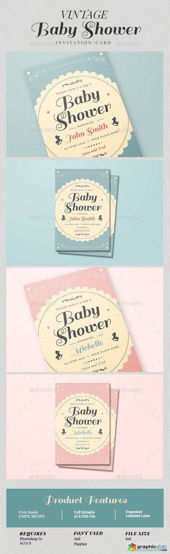 Vintage Baby Shower Invitation/Card