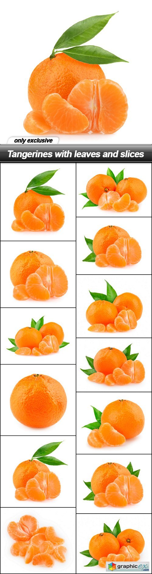 Tangerines with leaves and slices - 13 UHQ JPEG