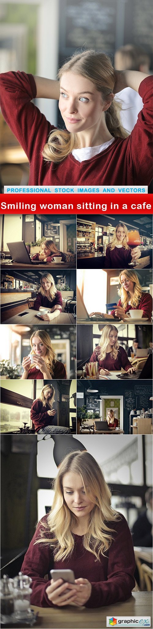 Smiling woman sitting in a cafe - 10 UHQ JPEG