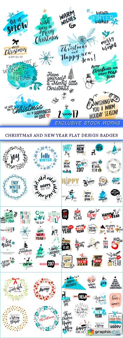Christmas and New Year flat design badges 7X EPS