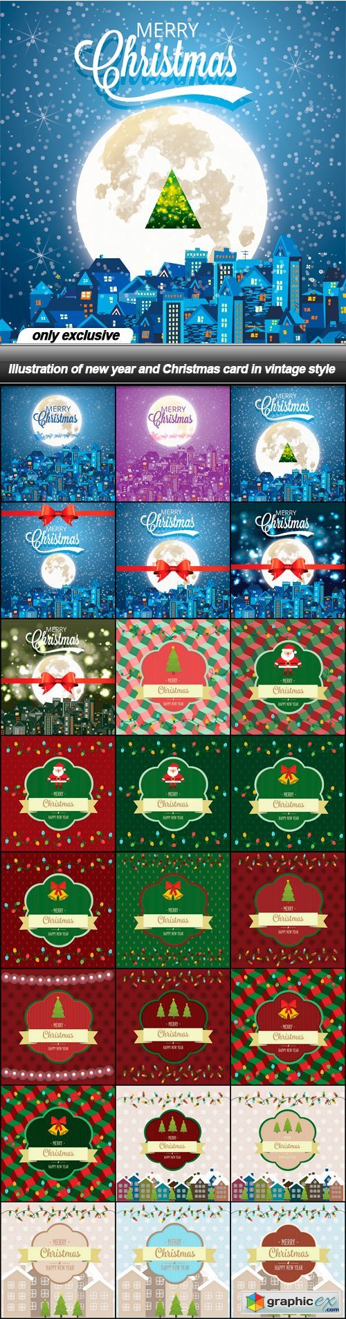 Illustration of new year and Christmas card in vintage style - 24 EPS