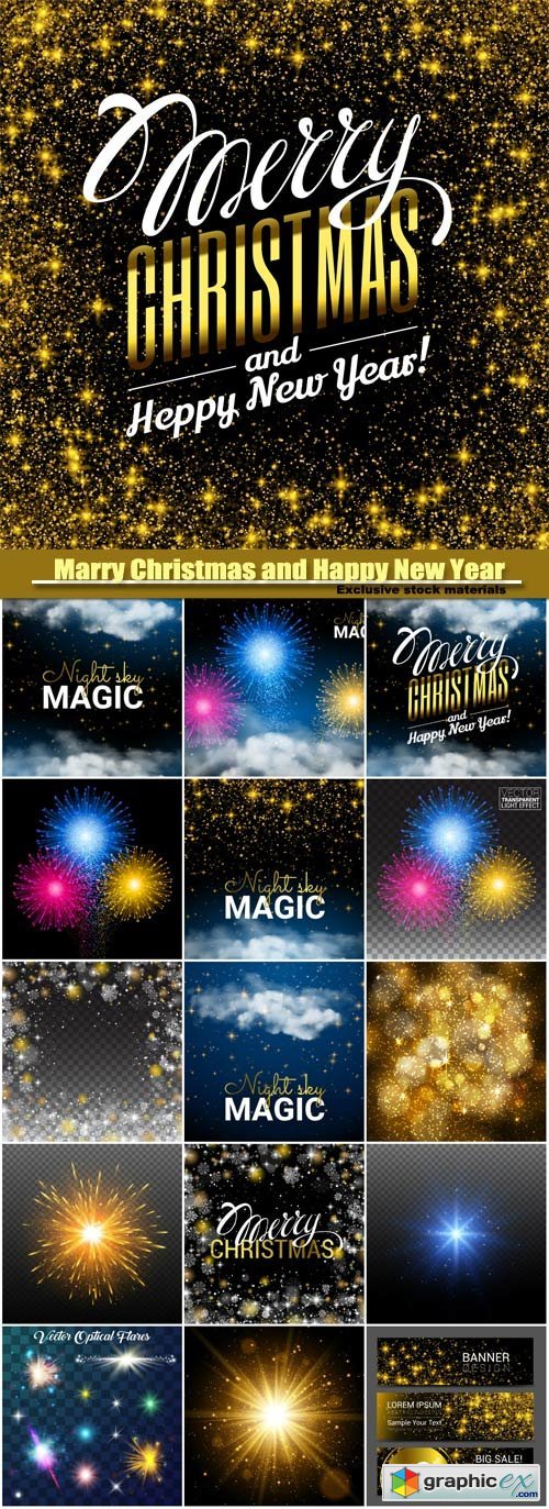 Marry Christmas and Happy New Year vector, magic Christmas cloud, shining Starsand night sky abstract