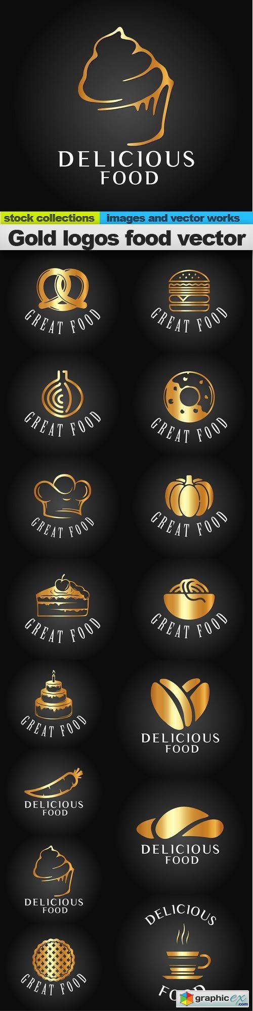 Gold logos food vector, 15 x EPS