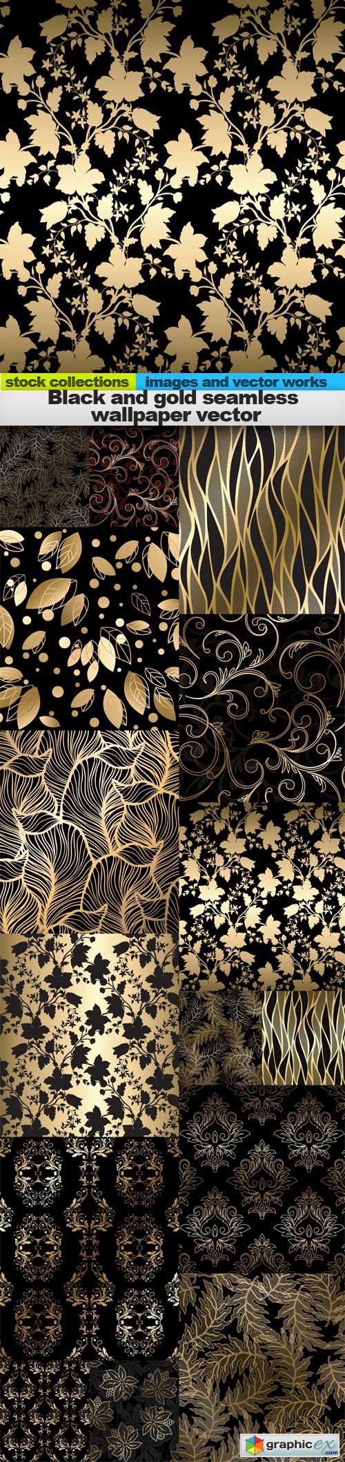 Black and gold seamless wallpaper vector, 15 x EPS