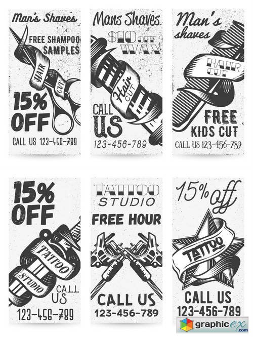 Set of Vintage Templates for Tattoo Studios & Barber Shops