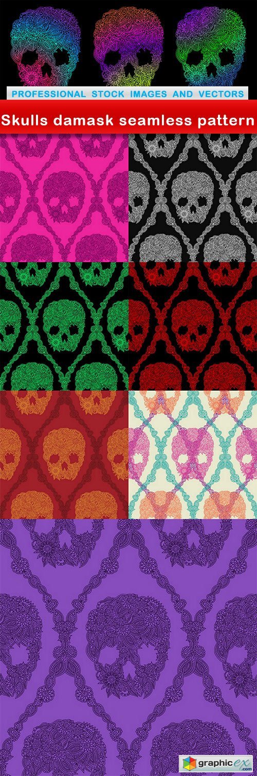 Skulls damask seamless pattern - 8 EPS