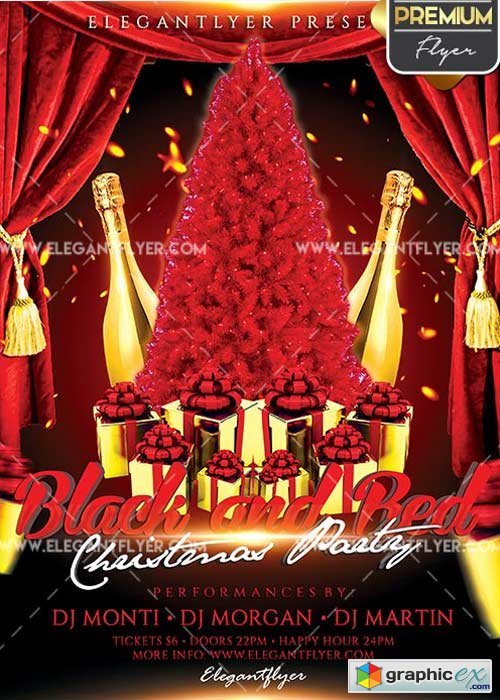 Black and Red Christmas Party V2 Flyer PSD Template + Facebook Cover