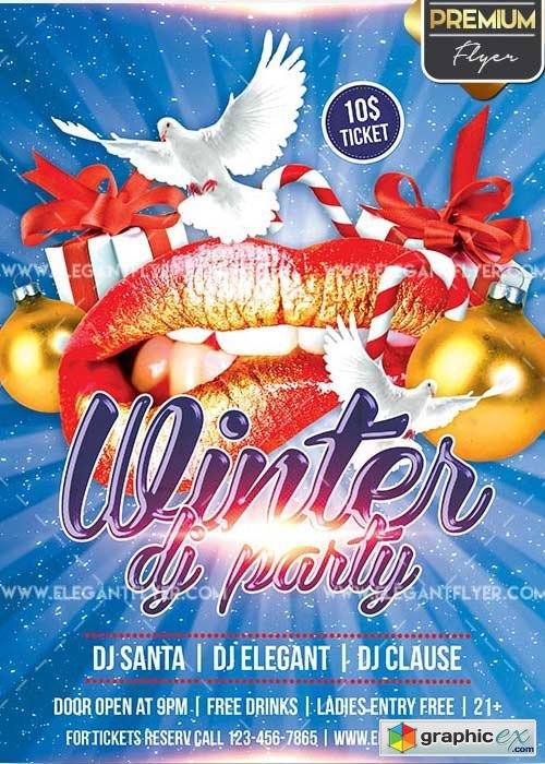 Winter Dj Party V1 Flyer PSD Template + Facebook Cover