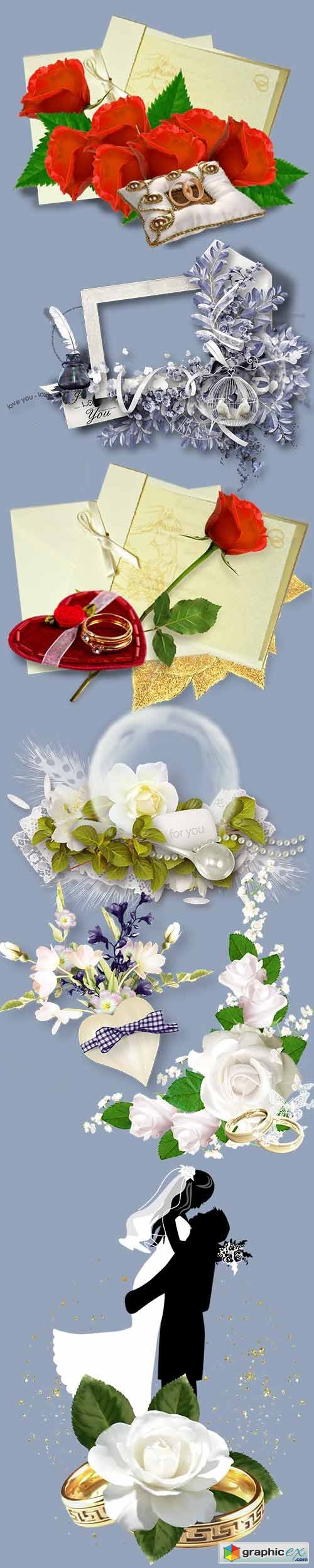 Clusters and png cliparts for wedding design