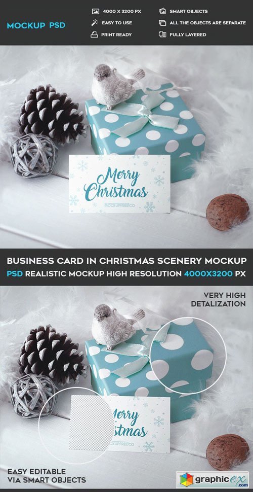 Business Card in Christmas Scenery PSD Mockup