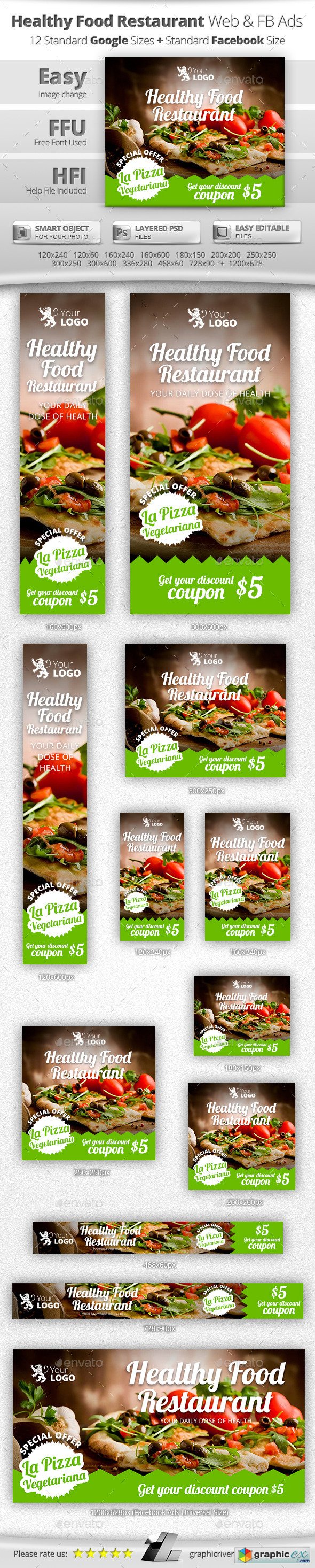 Healthy Restaurant Web & Facebook Banners Ads