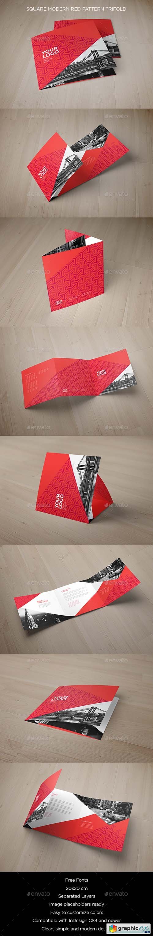 Square Modern Red Pattern Trifold