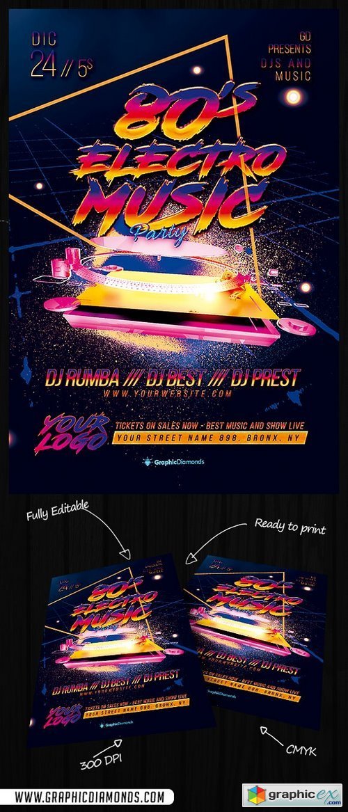 80's Electro Music Flyer PSD