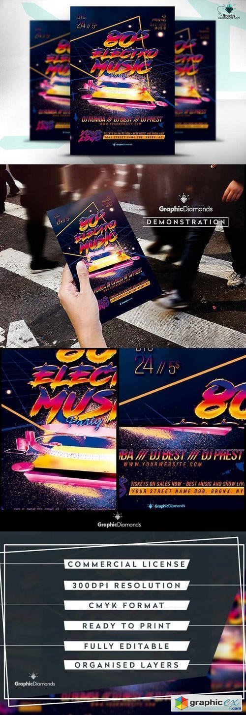 80's Electro Music Flyer PSD