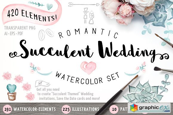 Succulent Watercolor Wedding Set