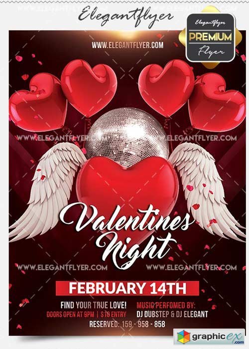 Valentines Night Flyer PSD V12 Template + Facebook Cover