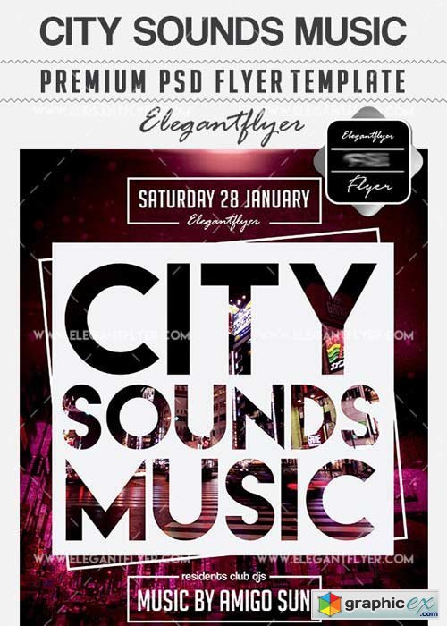 City Sounds Music Flyer PSD V6 Template + Facebook Cover