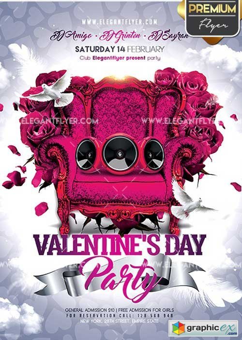 Valentines Day Party V24 Flyer PSD Template + Facebook Cover