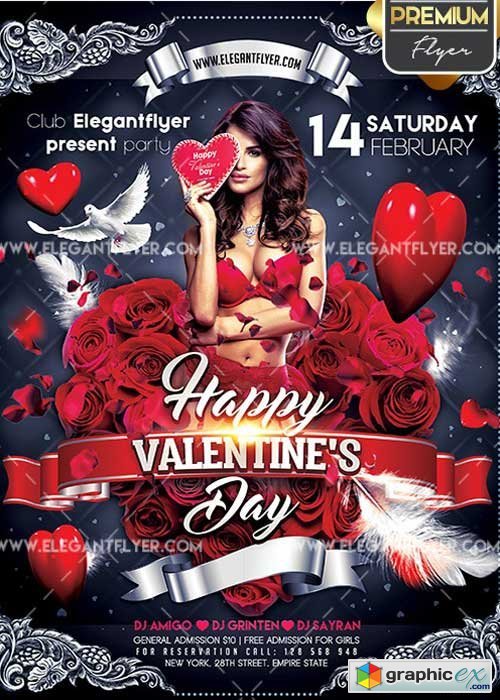 Happy Valentines Day V23 Flyer PSD Template + Facebook Cover