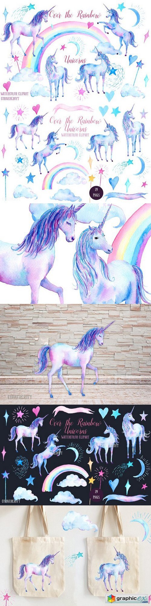 Watercolor Clipart Unicorns