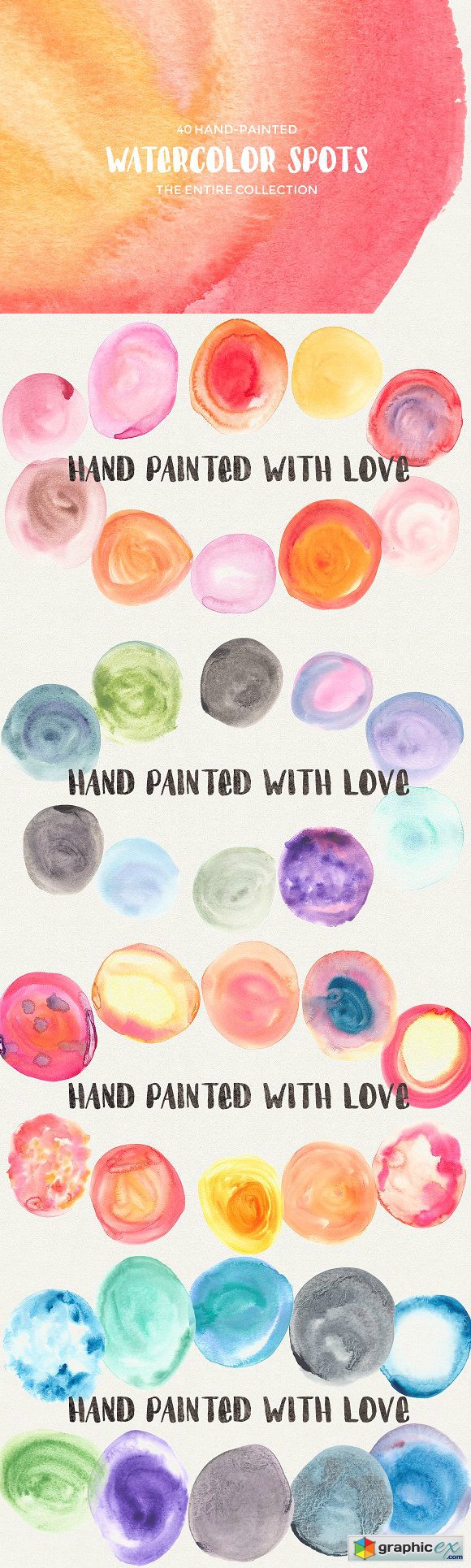 40 Hand-Painted Watercolor Spots
