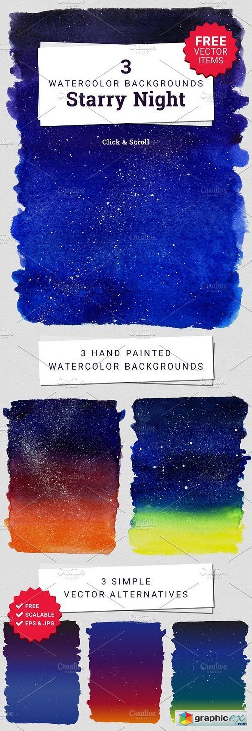 3 Watercolor Textures Starry Night