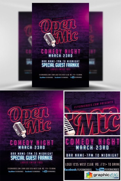 Open Mic Comedy Night Flyer Template 2
