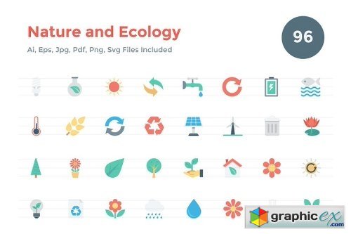 96 Flat Nature and Ecology Icons