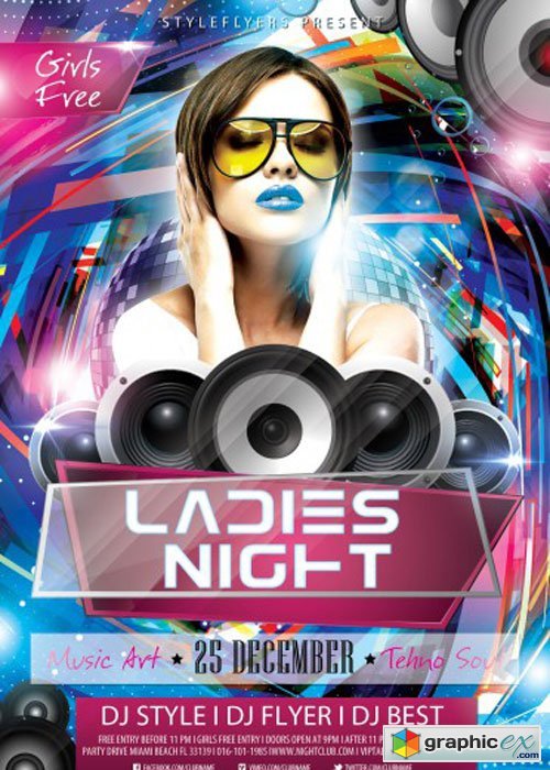Ladies Night PSD V10 Flyer Template with Facebook Cover