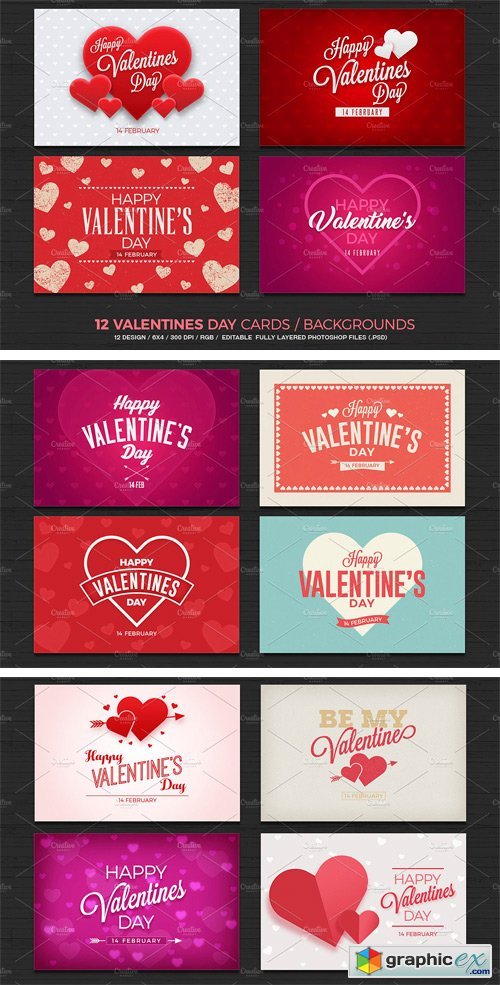 12 Valentines Day Cards/Backgrounds