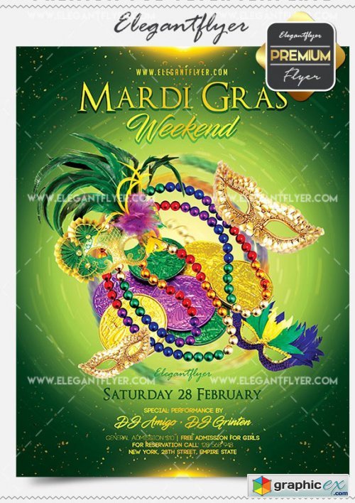 Mardi Gras Weekend Flyer PSD V3 Template + Facebook Cover