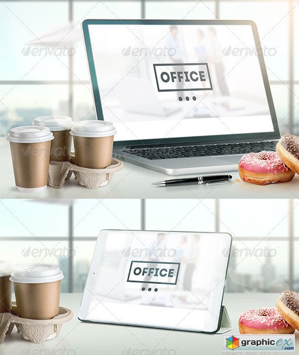 Mock-Up Laptop and tablet (PSD). Office style