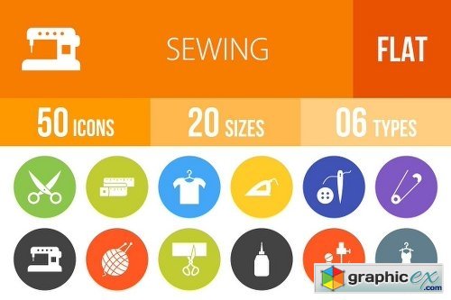 50 Sewing Flat Round Icons