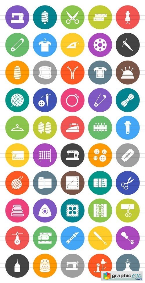 50 Sewing Flat Round Icons